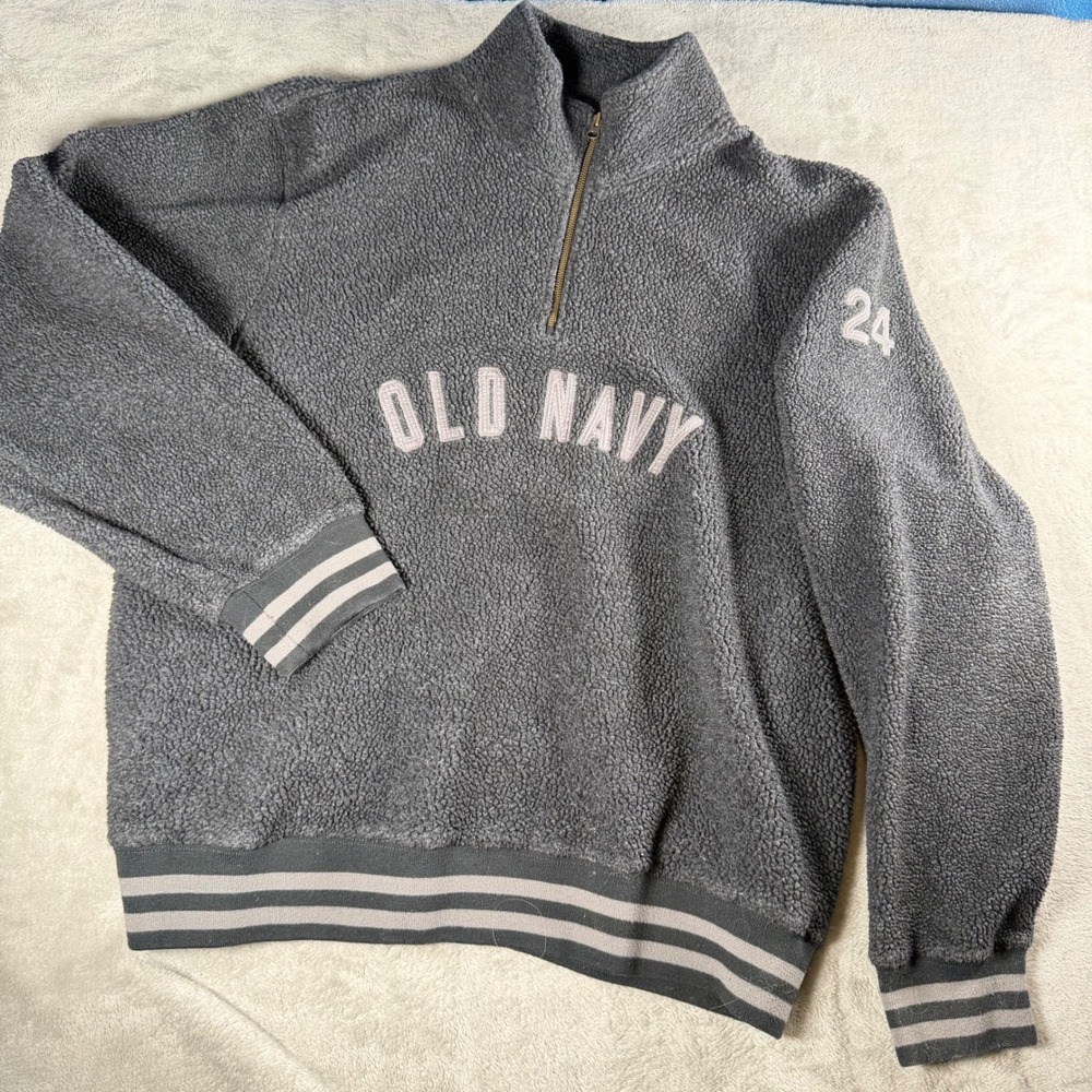 Old‎ Navy Mens XXL Gray Sherpa Fleece Quarter Zip Pullover Varsity Sweatshirt 24